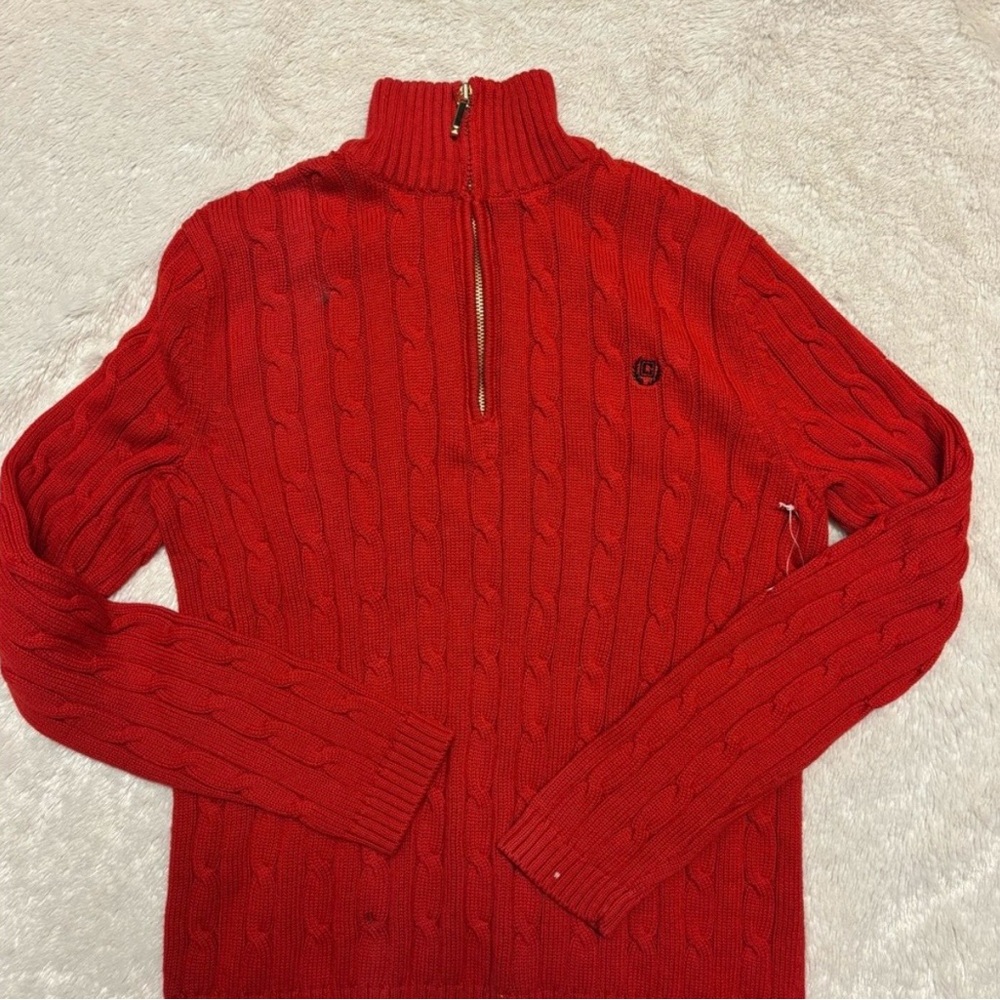 Chaps Red Zip-Up Cable Knit Sweater - Picture 3 of 7
